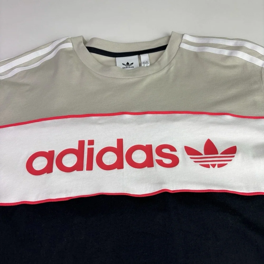 Adidas‎ Shirt Mens XL Gray Trefoil Panel Logo 3-Stripes Originals Graphic Tee